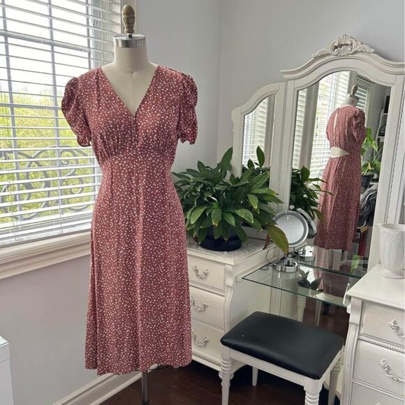Pink polka dot midi dress - Picture 1 of 3